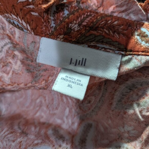 J. Jill Maxi Dress XL Orange Floral Paisley Ruffle V Neck Boho Quarter Button - Picture 3 of 3
